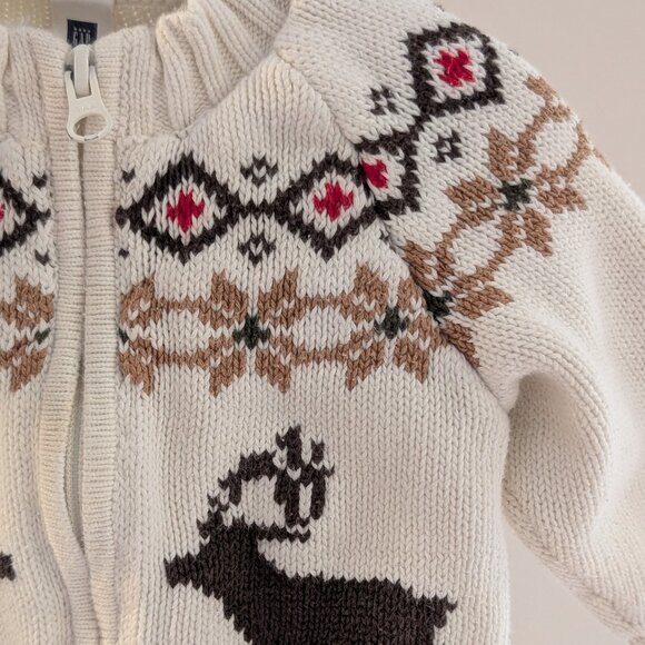 2/$20 💚 babyGap Holiday 2007 Reindeer Fair Isle Zip Sweater | 6-12M - Picture 3 of 7